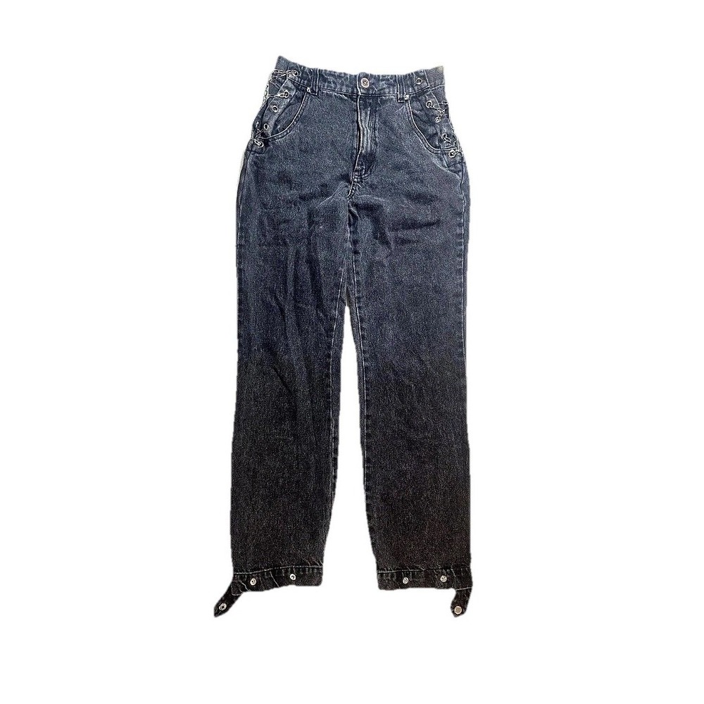 Maniere De‎ Voir Jeans 6 High Rise Straight Leg Black Denim Sexy Metal Chain